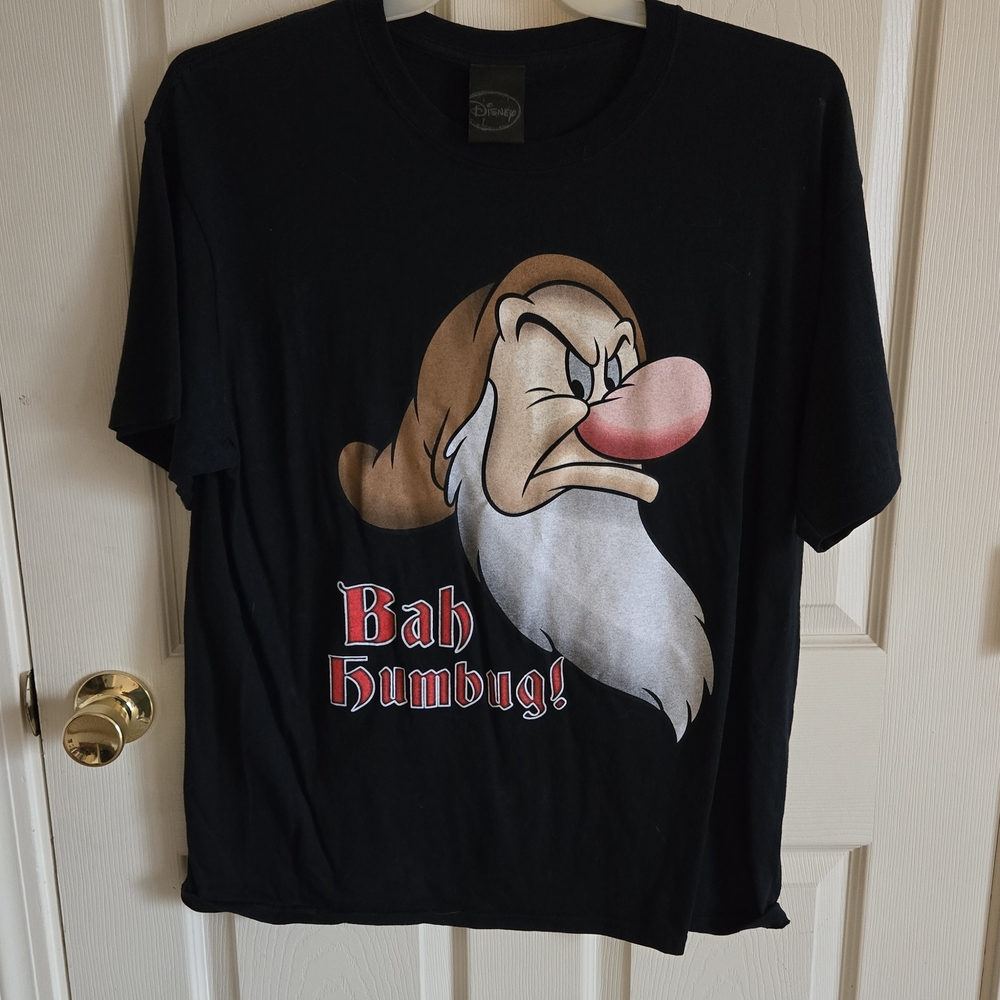 Disney Black Tee with Grumpy Graphic and Red Text